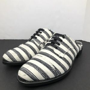 The Office Of Angela Scott Zebra Striped Raw-Edge Trim Mules Sz. 39.5/US 9.5